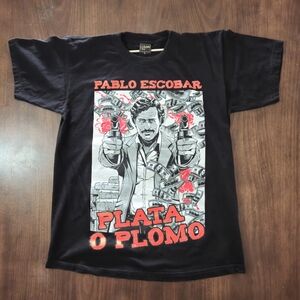 Pablo Escobar "Plata O Plomo" Dual-Sided‎ Graphic Tee Size Large
